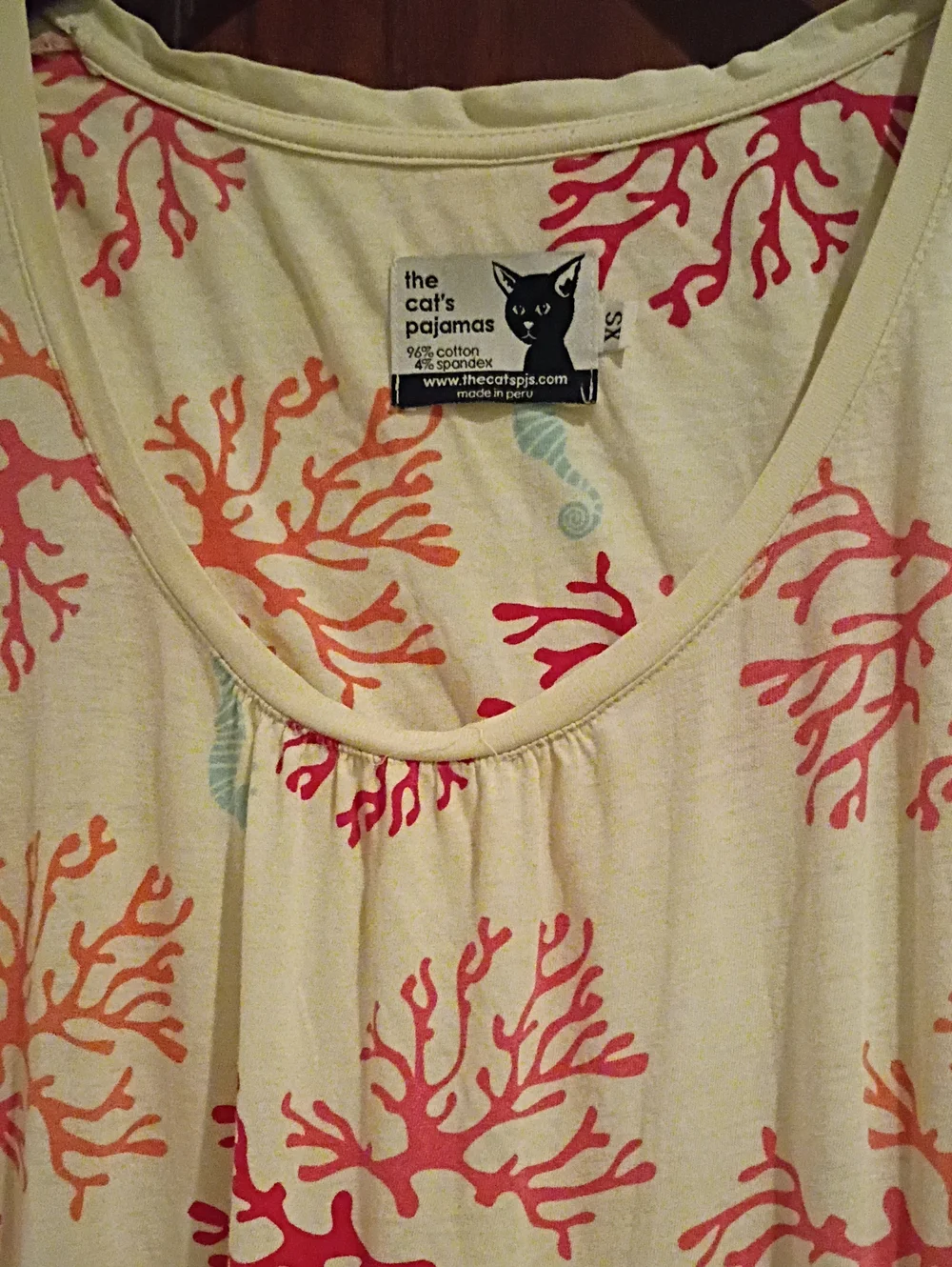 The Cat's Pajamas Coral Seahorse Nightgown Pajamas Dress XS